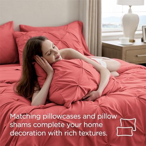 Bedsure Queen Comforter Set Baby Pea Green   Bed in a Bag Queen Size Bedding 7 Pieces  GentleSoft  Pintuck Bed Set Gift for Family  Pinch Pleat All Season Comforter with Sheets  Pillowcases & Shams