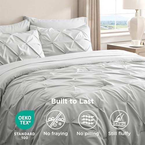 Bedsure Queen Comforter Set Baby Pea Green   Bed in a Bag Queen Size Bedding 7 Pieces  GentleSoft  Pintuck Bed Set Gift for Family  Pinch Pleat All Season Comforter with Sheets  Pillowcases & Shams