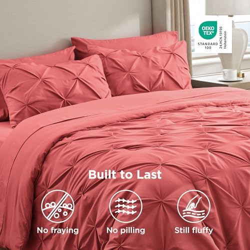 Bedsure Queen Comforter Set Baby Pea Green   Bed in a Bag Queen Size Bedding 7 Pieces  GentleSoft  Pintuck Bed Set Gift for Family  Pinch Pleat All Season Comforter with Sheets  Pillowcases & Shams