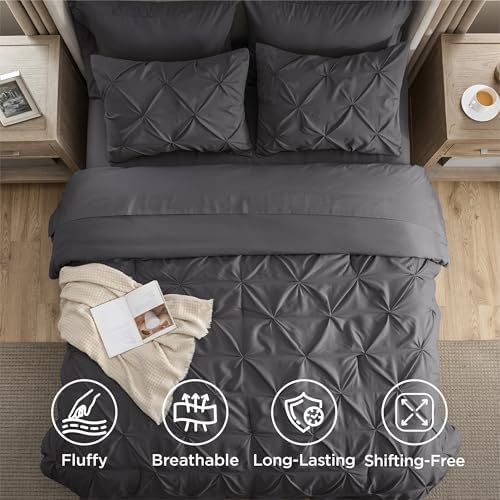 Bedsure Queen Comforter Set Baby Pea Green   Bed in a Bag Queen Size Bedding 7 Pieces  GentleSoft  Pintuck Bed Set Gift for Family  Pinch Pleat All Season Comforter with Sheets  Pillowcases & Shams