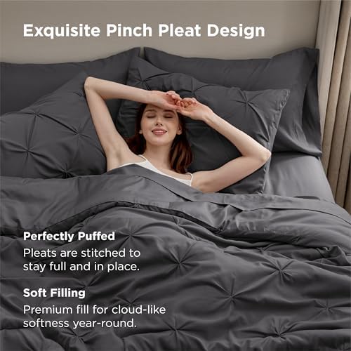 Bedsure Queen Comforter Set Baby Pea Green   Bed in a Bag Queen Size Bedding 7 Pieces  GentleSoft  Pintuck Bed Set Gift for Family  Pinch Pleat All Season Comforter with Sheets  Pillowcases & Shams