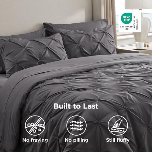 Bedsure Queen Comforter Set Baby Pea Green   Bed in a Bag Queen Size Bedding 7 Pieces  GentleSoft  Pintuck Bed Set Gift for Family  Pinch Pleat All Season Comforter with Sheets  Pillowcases & Shams