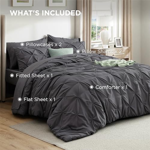 Bedsure Queen Comforter Set Baby Pea Green   Bed in a Bag Queen Size Bedding 7 Pieces  GentleSoft  Pintuck Bed Set Gift for Family  Pinch Pleat All Season Comforter with Sheets  Pillowcases & Shams