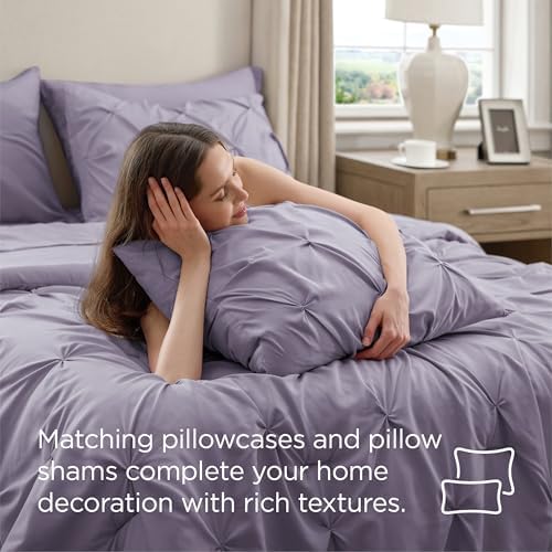 Bedsure Queen Comforter Set Baby Pea Green   Bed in a Bag Queen Size Bedding 7 Pieces  GentleSoft  Pintuck Bed Set Gift for Family  Pinch Pleat All Season Comforter with Sheets  Pillowcases & Shams