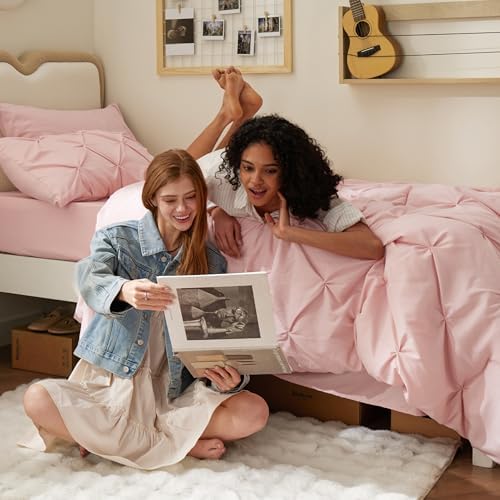 Bedsure Queen Comforter Set Baby Pea Green   Bed in a Bag Queen Size Bedding 7 Pieces  GentleSoft  Pintuck Bed Set Gift for Family  Pinch Pleat All Season Comforter with Sheets  Pillowcases & Shams