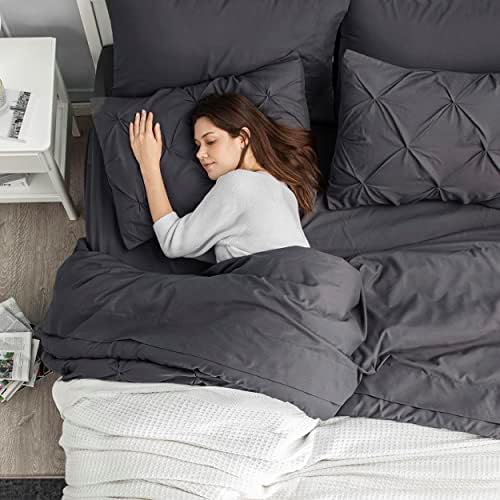 Bedsure Queen Comforter Set Baby Pea Green   Bed in a Bag Queen Size Bedding 7 Pieces  GentleSoft  Pintuck Bed Set Gift for Family  Pinch Pleat All Season Comforter with Sheets  Pillowcases & Shams