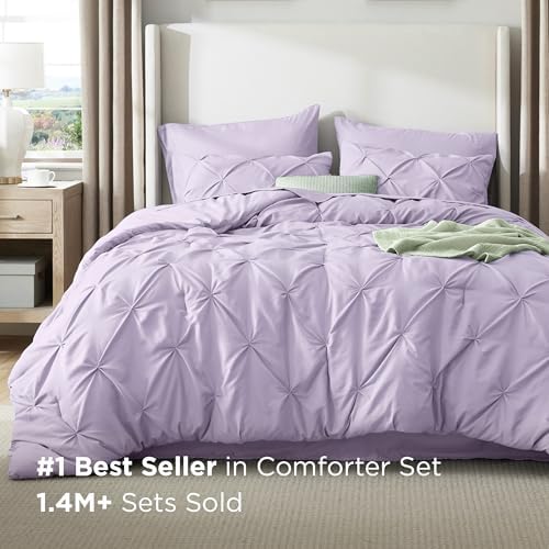 Bedsure Queen Comforter Set Baby Pea Green   Bed in a Bag Queen Size Bedding 7 Pieces  GentleSoft  Pintuck Bed Set Gift for Family  Pinch Pleat All Season Comforter with Sheets  Pillowcases & Shams