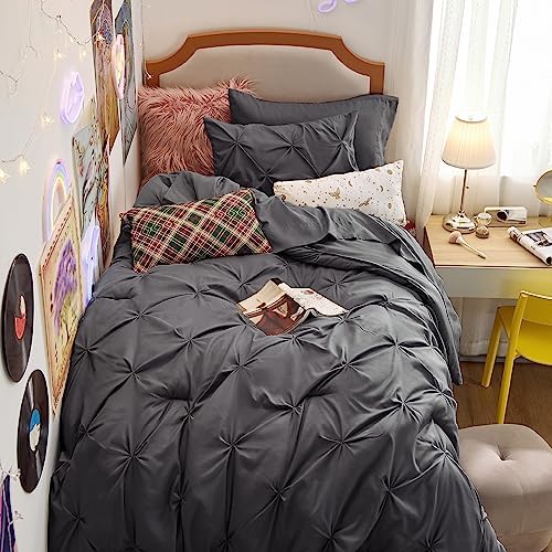 Bedsure Queen Comforter Set Baby Pea Green   Bed in a Bag Queen Size Bedding 7 Pieces  GentleSoft  Pintuck Bed Set Gift for Family  Pinch Pleat All Season Comforter with Sheets  Pillowcases & Shams