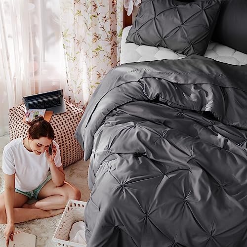 Bedsure Queen Comforter Set Baby Pea Green   Bed in a Bag Queen Size Bedding 7 Pieces  GentleSoft  Pintuck Bed Set Gift for Family  Pinch Pleat All Season Comforter with Sheets  Pillowcases & Shams