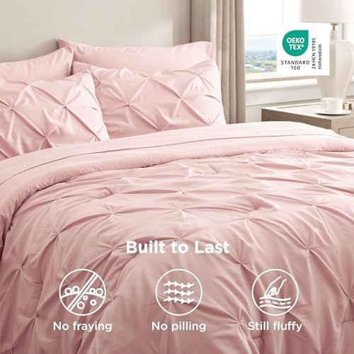 Bedsure Queen Comforter Set Baby Pea Green   Bed in a Bag Queen Size Bedding 7 Pieces  GentleSoft  Pintuck Bed Set Gift for Family  Pinch Pleat All Season Comforter with Sheets  Pillowcases & Shams