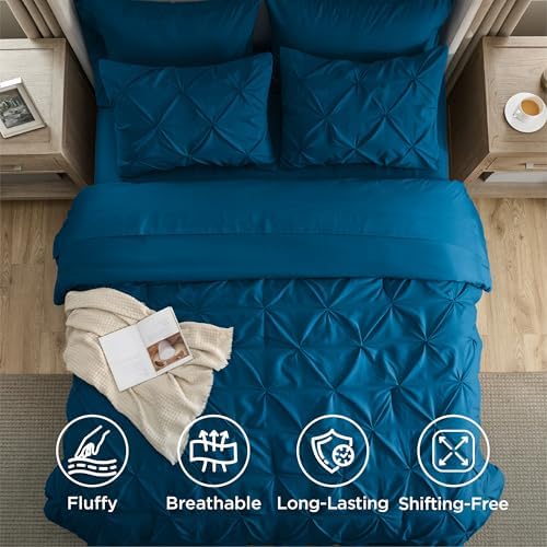 Bedsure Queen Comforter Set Baby Pea Green   Bed in a Bag Queen Size Bedding 7 Pieces  GentleSoft  Pintuck Bed Set Gift for Family  Pinch Pleat All Season Comforter with Sheets  Pillowcases & Shams