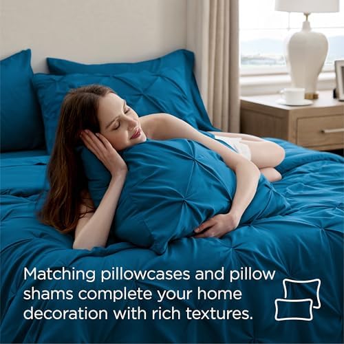 Bedsure Queen Comforter Set Baby Pea Green   Bed in a Bag Queen Size Bedding 7 Pieces  GentleSoft  Pintuck Bed Set Gift for Family  Pinch Pleat All Season Comforter with Sheets  Pillowcases & Shams