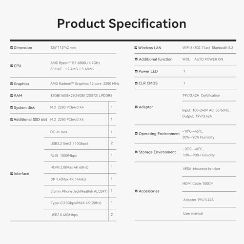 Beelink SER5 MAX Mini PC  AMD Ryzen 7 6800U 6nm  8C/16T  up to 4 7GHz  Mini Computer 24GB LPDDR5 RAM 500GB NVME SSD  Micro PC 4K 60Hz Triple Display  Mini Gaming Computer WiFi6/BT5 2/HTPC/W 11 Pro