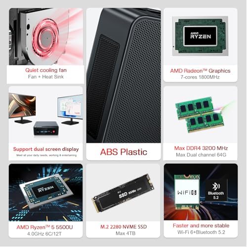 Beelink SER5 MAX Mini PC  AMD Ryzen 7 6800U 6nm  8C/16T  up to 4 7GHz  Mini Computer 24GB LPDDR5 RAM 500GB NVME SSD  Micro PC 4K 60Hz Triple Display  Mini Gaming Computer WiFi6/BT5 2/HTPC/W 11 Pro