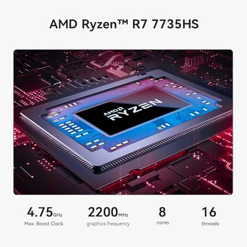 Beelink SER5 MAX Mini PC AMD Ryzen 7 7735HS up to 4 75GHz 8C/16T   Mini Computer 24GB LPDDR5 RAM 1TB PCIe4 0 X4 SSD  4K Triple Display  WiFi 6  BT 5 4 RJ45 2 5G LAN