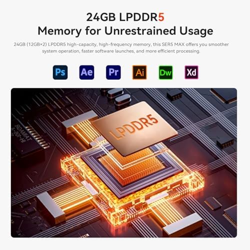 Beelink SER5 MAX Mini PC AMD Ryzen 7 7735HS up to 4 75GHz 8C/16T   Mini Computer 24GB LPDDR5 RAM 1TB PCIe4 0 X4 SSD  4K Triple Display  WiFi 6  BT 5 4 RJ45 2 5G LAN