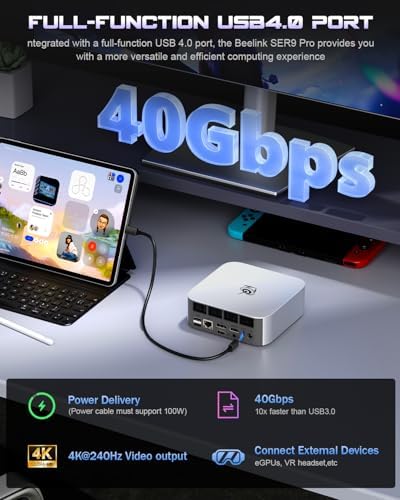 Beelink SER9 Pro Mini PC AMD Ryzen AI 9 365 10 Core 5 0GHz  32GB LPDDR5X 8000MHz  1TB PCIe4 0 SSD  Radeon 880M  Triple 4K 240Hz  USB4  AI Voice  Ultra Quiet 32dB WIN11 PRO