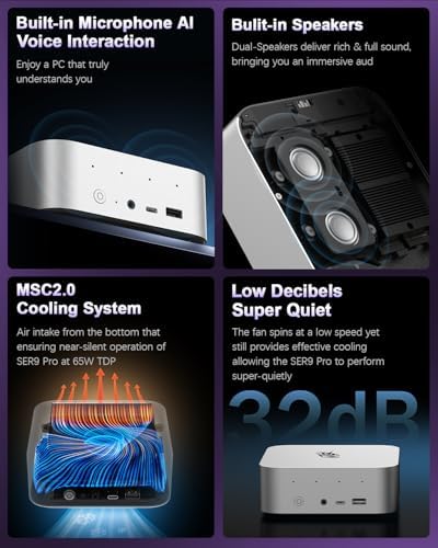 Beelink SER9 Pro Mini PC AMD Ryzen AI 9 365 10 Core 5 0GHz  32GB LPDDR5X 8000MHz  1TB PCIe4 0 SSD  Radeon 880M  Triple 4K 240Hz  USB4  AI Voice  Ultra Quiet 32dB WIN11 PRO