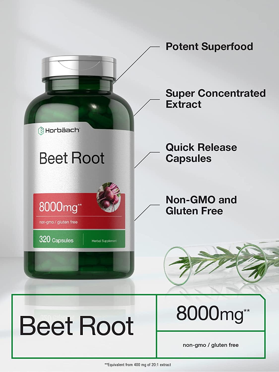 Beet Root 8000mg   320 Capsules   Herbal Extract Supplement for Men and Women   by Horbaach