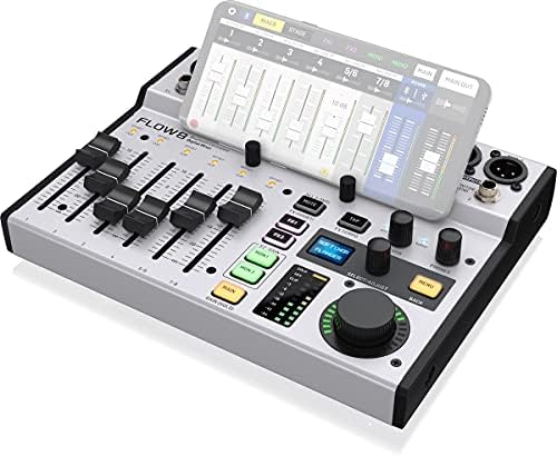 Behringer FLOW 8 8 Input Digital Mixer with Bluetooth Audio and App Control  60 mm Channel Faders  2 FX Processors and USB/Audio Interface