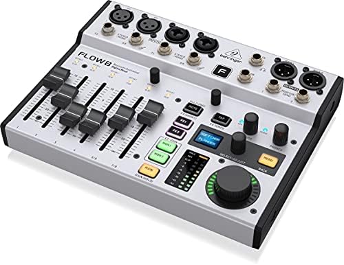 Behringer FLOW 8 8 Input Digital Mixer with Bluetooth Audio and App Control  60 mm Channel Faders  2 FX Processors and USB/Audio Interface