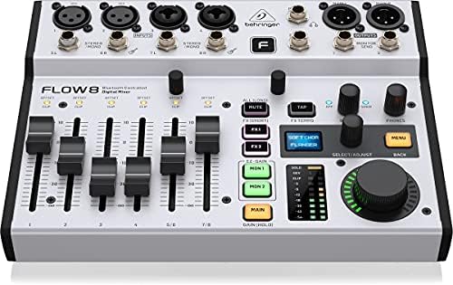 Behringer FLOW 8 8 Input Digital Mixer with Bluetooth Audio and App Control  60 mm Channel Faders  2 FX Processors and USB/Audio Interface