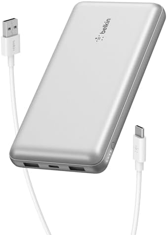 Belkin Portable Charger  USB C Power Bank 20000 mAh w/ 2 USB A Ports  15W w/ Type A to Type C Cable   iPhone 17  Air  Pro  Pro Max  AirPods  Apple Watch  Samsung Galaxy S26  Google Pixel 10   Black