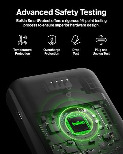 Belkin Power Bank with Integrated Cable  Fast Charging USB C  20000 mAh 30W  Portable Charger Power Bank USB C for iPhone 17  Air  Pro  Pro Max  iPad  AirPods  Apple Watch  Galaxy S25  & More   Black
