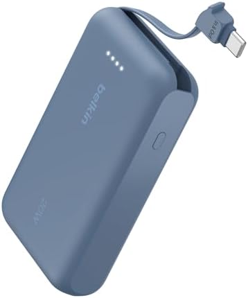 Belkin Power Bank with Integrated Cable  Fast Charging USB C  20000 mAh 30W  Portable Charger Power Bank USB C for iPhone 17  Air  Pro  Pro Max  iPad  AirPods  Apple Watch  Galaxy S25  & More   Black