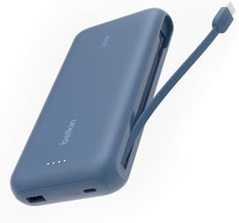Belkin Power Bank with Integrated Cable  Fast Charging USB C  20000 mAh 30W  Portable Charger Power Bank USB C for iPhone 17  Air  Pro  Pro Max  iPad  AirPods  Apple Watch  Galaxy S25  & More   Black
