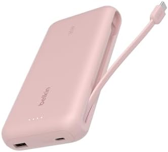 Belkin Power Bank with Integrated Cable  Fast Charging USB C  20000 mAh 30W  Portable Charger Power Bank USB C for iPhone 17  Air  Pro  Pro Max  iPad  AirPods  Apple Watch  Galaxy S25  & More   Black