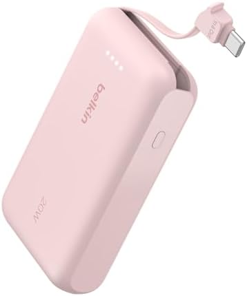 Belkin Power Bank with Integrated Cable  Fast Charging USB C  20000 mAh 30W  Portable Charger Power Bank USB C for iPhone 17  Air  Pro  Pro Max  iPad  AirPods  Apple Watch  Galaxy S25  & More   Black