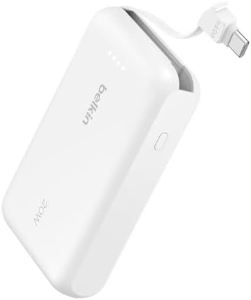 Belkin Power Bank with Integrated Cable  Fast Charging USB C  20000 mAh 30W  Portable Charger Power Bank USB C for iPhone 17  Air  Pro  Pro Max  iPad  AirPods  Apple Watch  Galaxy S25  & More   Black