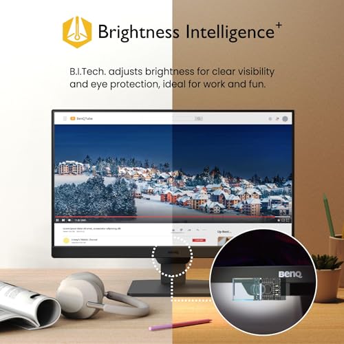 BenQ GW2490 24 Computer Monitor 100Hz FHD 1920x1080p IPS Eye Care Tech VESA Mount Thin Bezel Low Blue Light Adaptive Brightness Wall Mount Built in Speakers DisplayPort HDMI Port2