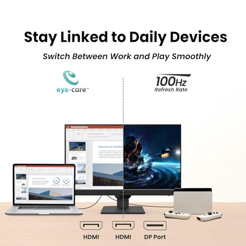 BenQ GW2490 24 Computer Monitor 100Hz FHD 1920x1080p IPS Eye Care Tech VESA Mount Thin Bezel Low Blue Light Adaptive Brightness Wall Mount Built in Speakers DisplayPort HDMI Port2