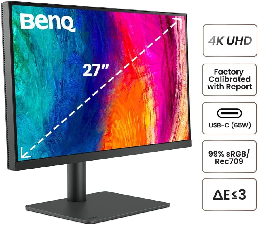 BenQ PD2705U Mac Ready Monitor 27 4K UHD   IPS   DeltaE  3   ICC Sync   Calibration Report   Uniformity   HotKey Puck   Ergonomic   DisplayPort   USB C  65W    USB Hub Black