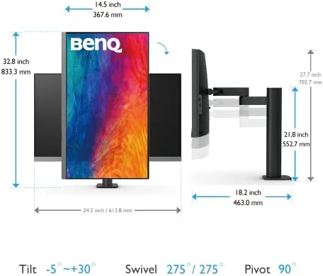 BenQ PD2706UA Ergo Arm Mac Ready 27 4K UHD  95  P3  99  Rec 709 & sRGB  IPS  Built in Ergo Arm  ICCSync  Uniformity  Delta E 3  Factory Calibrated  AQCOLOR  Pantone  USB Hub  USB C  90W 