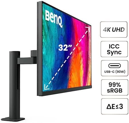 BenQ PD2706U Monitor 4K de 27 pulgadas, USB C de 90 W, UHD, P3, sRGB, Rec.709, DisplayHDR 400, IPS, Tecnología AQCOLOR, Calibrado de fábrica, Modo de color, DualView, Modo Darkroom, Modo de animación, modo CAD/CAM, KVM