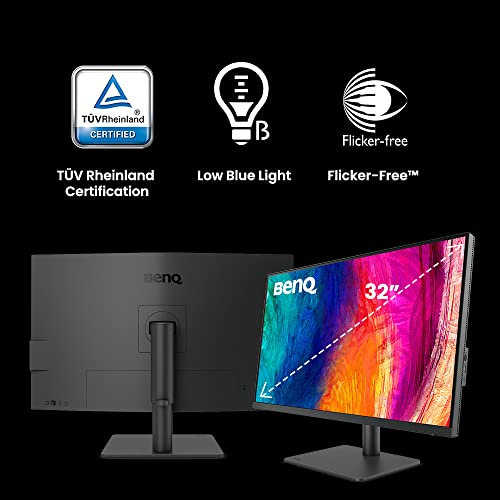 BenQ Monitor PD3205U listo para Mac de 32 pulgadas, 4K UHD, 99% Rec.709 y sRGB | IPS | DeltaE ≤3 | Sincronización ICC | Informe de calibración | AQCOLOR | Uniformidad | HotKey Puck | Ergonómico |