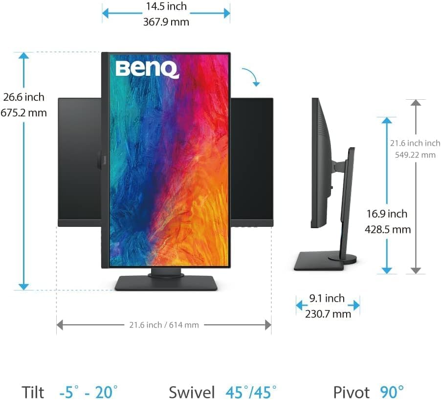 BenQ PD3205U Mac Ready Monitor 32 4K UHD 99  Rec 709 & sRGB  IPS  DeltaE  3  ICC Sync  Calibration Report  AQCOLOR  Uniformity HotKey Puck Ergonomic DisplayPort  USB C  90W   USB Hub