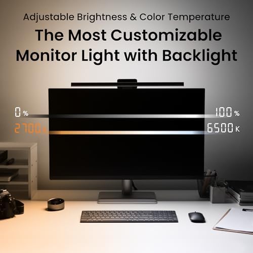 BenQ ScreenBar Halo 2 LED Monitor Light Bar   Wireless Controller  Backlight  Motion Sensor  Adjustable Brightness/Color Temperature  Eye Care  No Screen Glare  Fits Curved Monitor  Monitor Accessory
