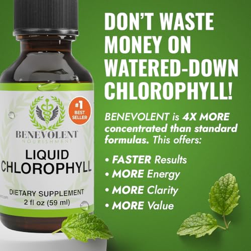 Gotas líquidas de clorofila - Aumento de la energía | Apoyo del sistema inmunológico | Desodorante interno | Enfermedad de altitud. Calidad prémium: 100% natural, potente, sabor a menta, absorción 2X.