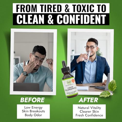 Gotas líquidas de clorofila - Aumento de la energía | Apoyo del sistema inmunológico | Desodorante interno | Enfermedad de altitud. Calidad prémium: 100% natural, potente, sabor a menta, absorción 2X.