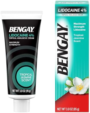 Bengay Lidocaine Pain Relief Cream  Maximum Strength OTC  Non Greasy Topical Analgesic with 4  Lidocaine to Desensitize Nerves  Numbing Cream with a Soothing Jasmine Scent  3 oz