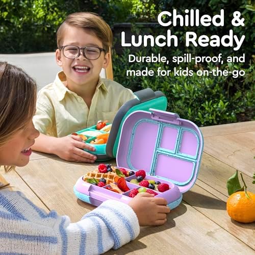 Bentgo Chill Kids Leak Proof Lunch Box   4 Compartment Bento Box with Built In Ice Pack  3 3 Cup Capacity  PFAS & BPA Free  Microwave & Dishwasher Safe  Ideal Size for Ages 3 to 7  Vivid Orchid 