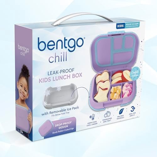 Bentgo Chill Kids Leak Proof Lunch Box   4 Compartment Bento Box with Built In Ice Pack  3 3 Cup Capacity  PFAS & BPA Free  Microwave & Dishwasher Safe  Ideal Size for Ages 3 to 7  Vivid Orchid 