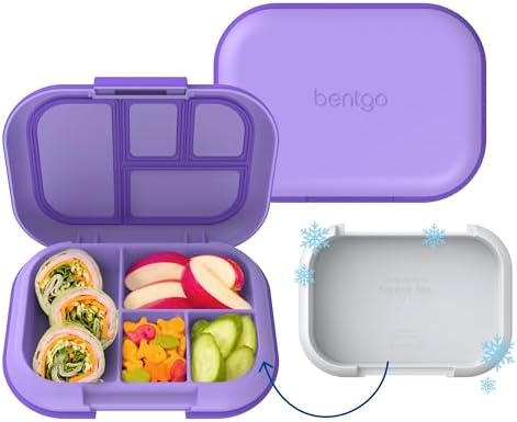 Bentgo Chill Kids Leak Proof Lunch Box   4 Compartment Bento Box with Built In Ice Pack  3 3 Cup Capacity  PFAS & BPA Free  Microwave & Dishwasher Safe  Ideal Size for Ages 3 to 7  Vivid Orchid 
