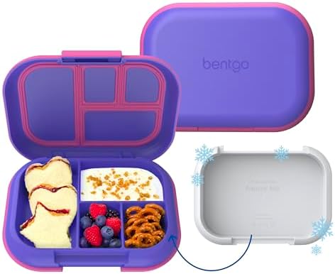 Bentgo Chill Kids Leak Proof Lunch Box   4 Compartment Bento Box with Built In Ice Pack  3 3 Cup Capacity  PFAS & BPA Free  Microwave & Dishwasher Safe  Ideal Size for Ages 3 to 7  Vivid Orchid 