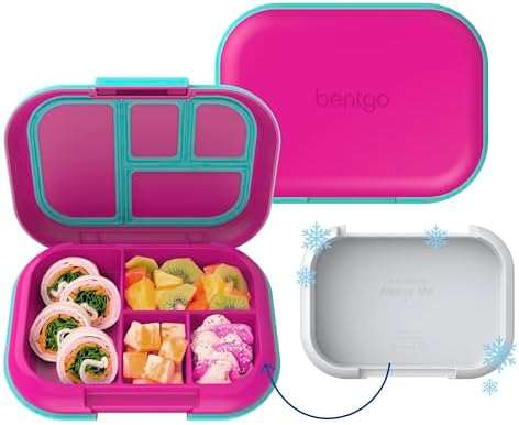 Bentgo Chill Kids Leak Proof Lunch Box   4 Compartment Bento Box with Built In Ice Pack  3 3 Cup Capacity  PFAS & BPA Free  Microwave & Dishwasher Safe  Ideal Size for Ages 3 to 7  Vivid Orchid 