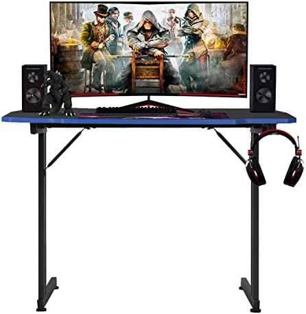 BestOffice   47 Gaming Desk   Red   Carbon Fiber Textured Computer Desk   Sturdy Steel Frame  Cup Holder  Headphone Hook  Cable Management Holes  Adjustable Leg Pads   for Gamers  Home  Office